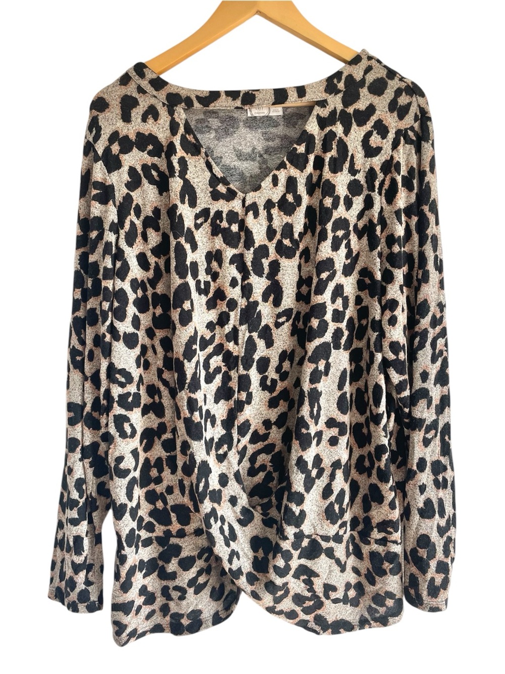 Leopard Print Knit Top Long Sleeve Casual Stretch Tunic Office Sz 2 (2X)